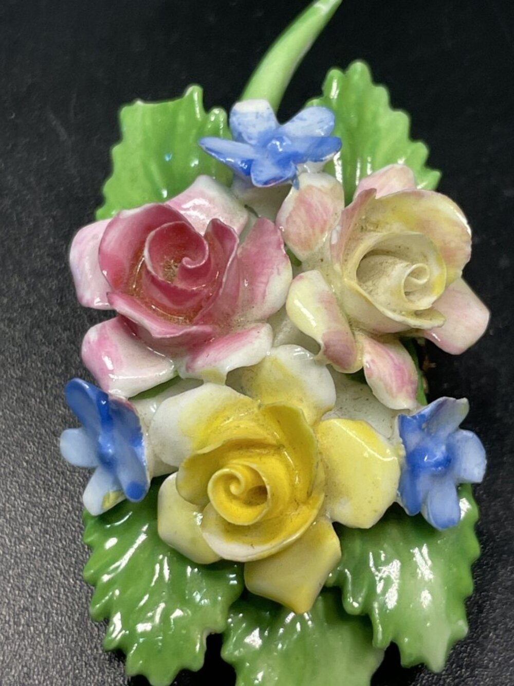 Vintage 50's-60's Adderley Floral Bone China Brooch Roses & Forget Me Nots